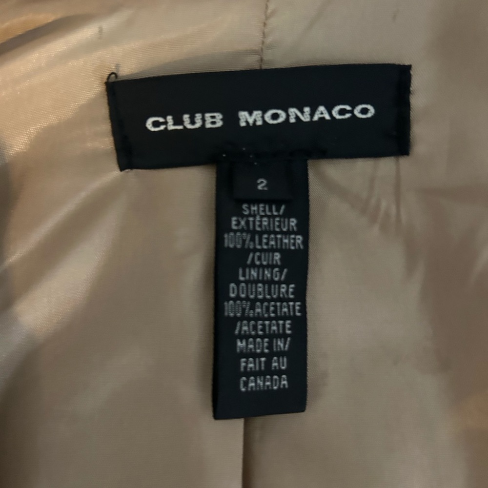 Club Monaco Leather Jacket with side pockets and zip. Size 2 - Picture 5 of 7